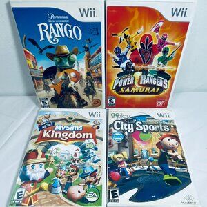 Lot of 4 Wii Games 2006 W/Cases & Books, VGUC CitySports/Sims/PowerRangers/Rango